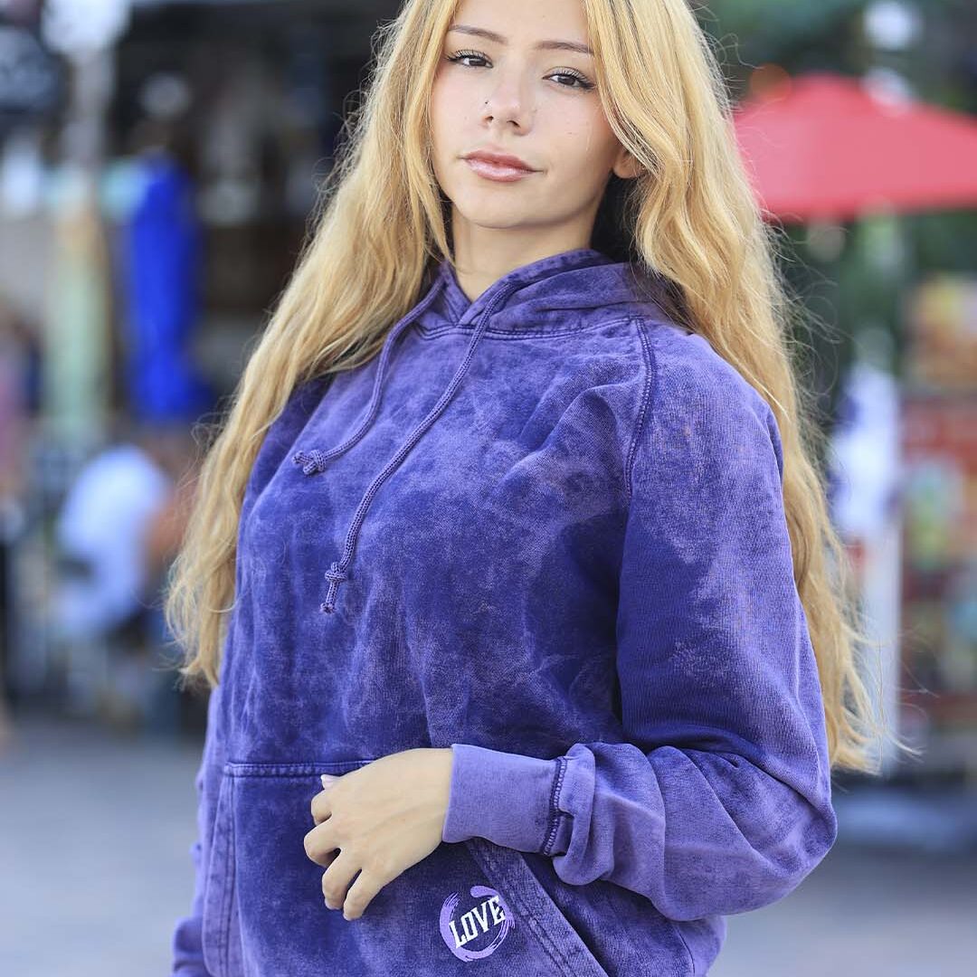 Purple Acid Wash Hoodie "Love" - Mineral Dye Pullover