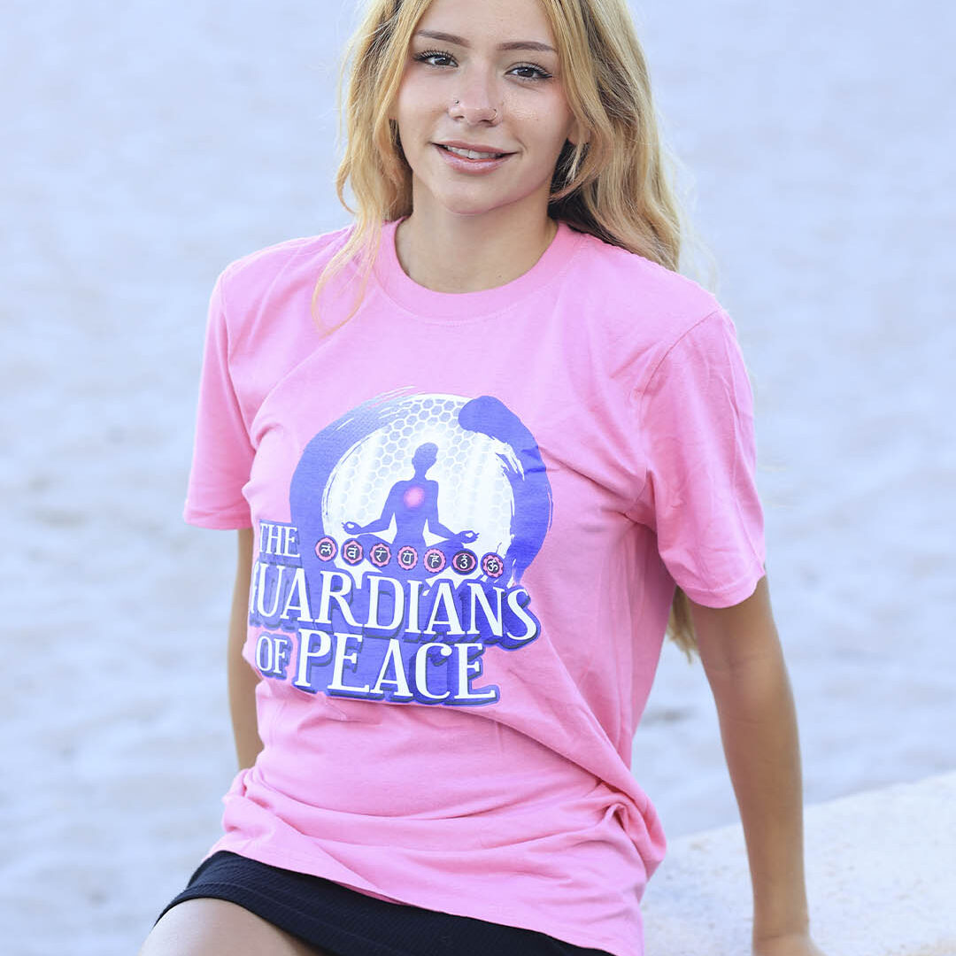 Pink T-Shirt "The Guardians of Peace" - Meditation & Chakras Design
